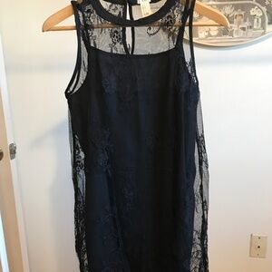 XXI black cami shift dress with lace overlay